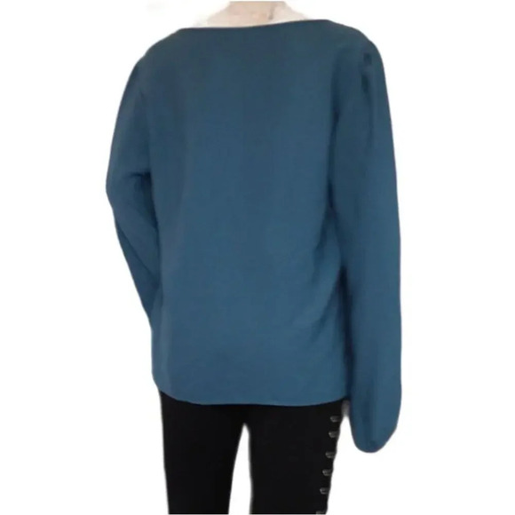 Francesca's Blue Rain Balloon Sleeve Blouse - Picture 2 of 5